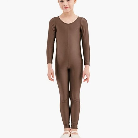 Girls Kids Long Sleeve Spandex One Piece Dance Unitard, Small - Picture 1 of 7